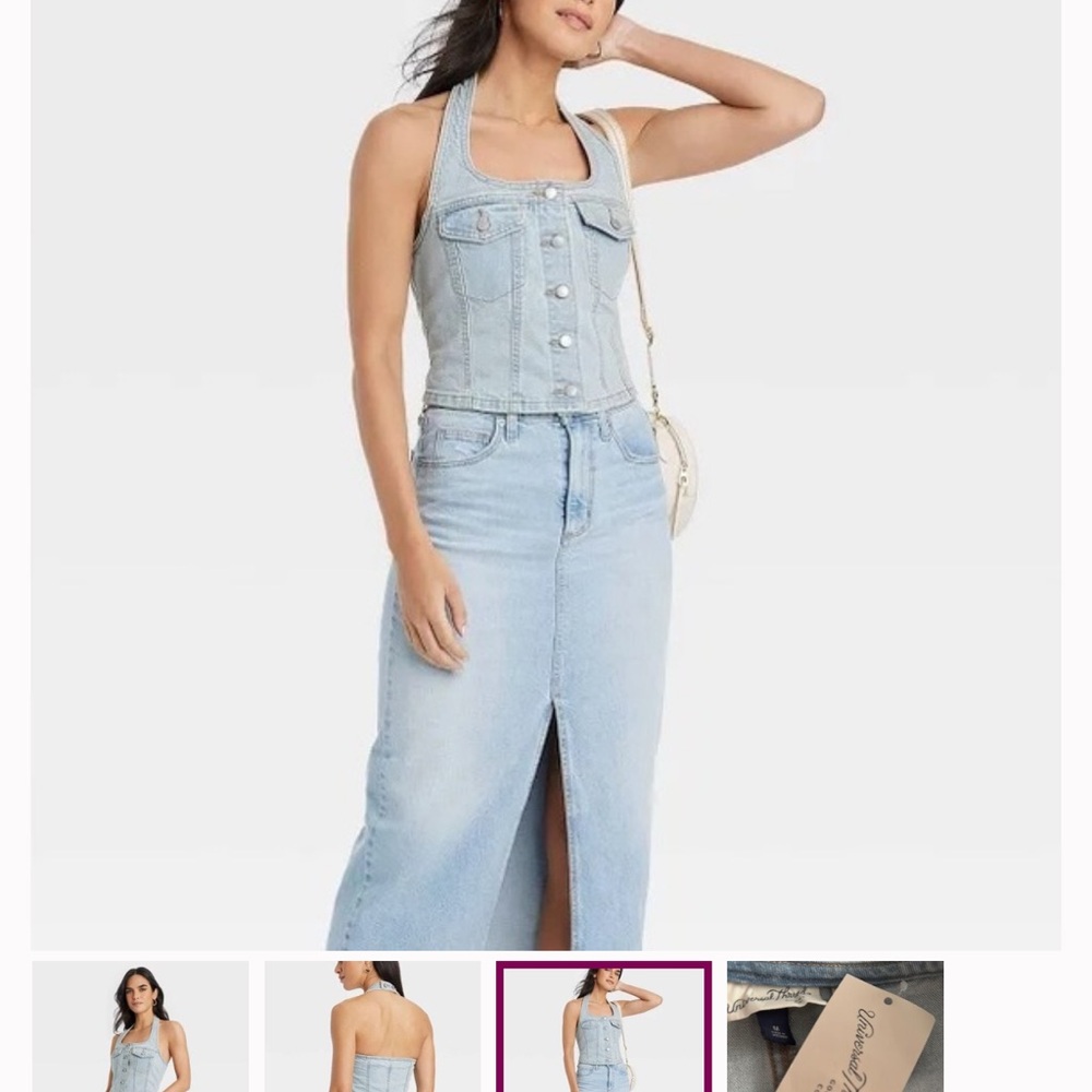 Universal Thread Light Wash Denim Halter - Med - Picture 3 of 7